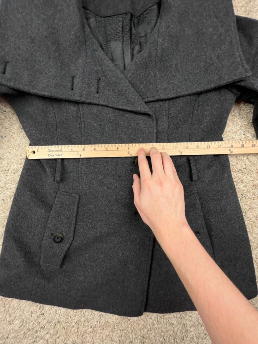 Cole Haan Alpaca Cashmere Wool Coat Size 12 Gray Buttons Winter Formal Jacket - Picture 4 of 9